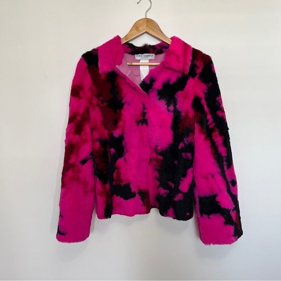 Dolce & Gabbana Jackets & Blazers - Dolce & Gabbana Fall/Winter 1999 Pink & Black Fur Lapin Tie Dye Rabbit Coat